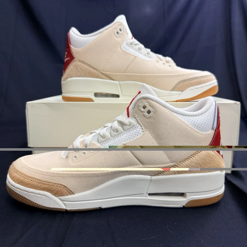 Jordan 3 Retro Levi's Men's Size 9 Lunar New Year Denim Sail Gym Red Sneakers